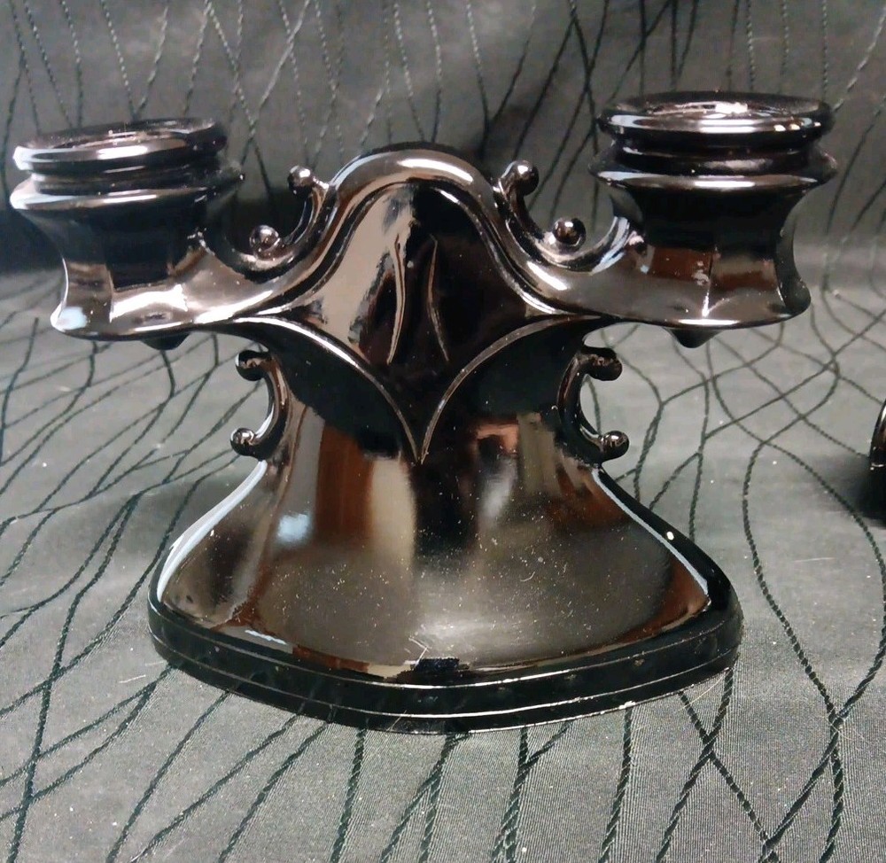 Vintage LE Smith Black Double Candle Holders