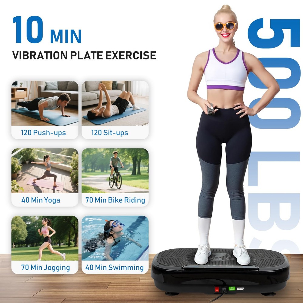Vibration Plate Exercise Machine, 500 Lbs Capacity, with Bluetooth and LED Di...