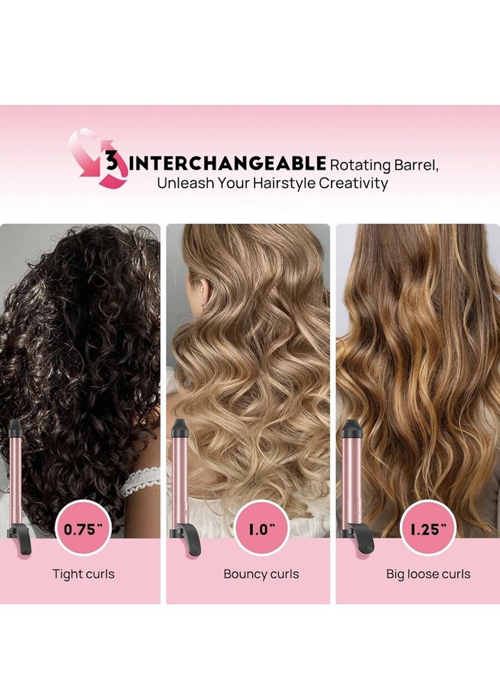 3 In 1 Automatic Curling Iron Ceramic Coated Replaceable Heating Barrels Sizes