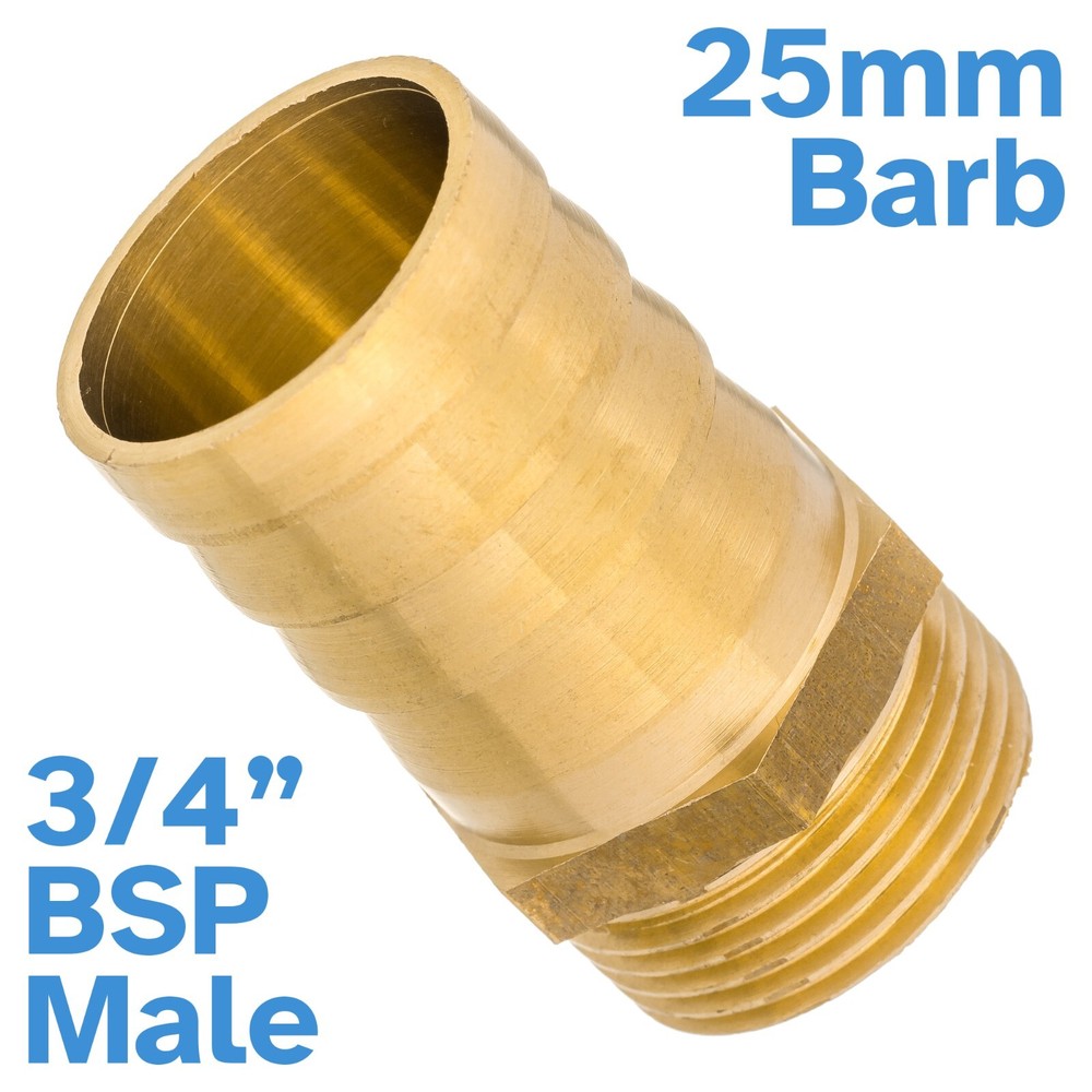 Brass 25mm Barb Hose - 3/4" BSP Male Threaded Pipe Fitting Tail Connector Thread