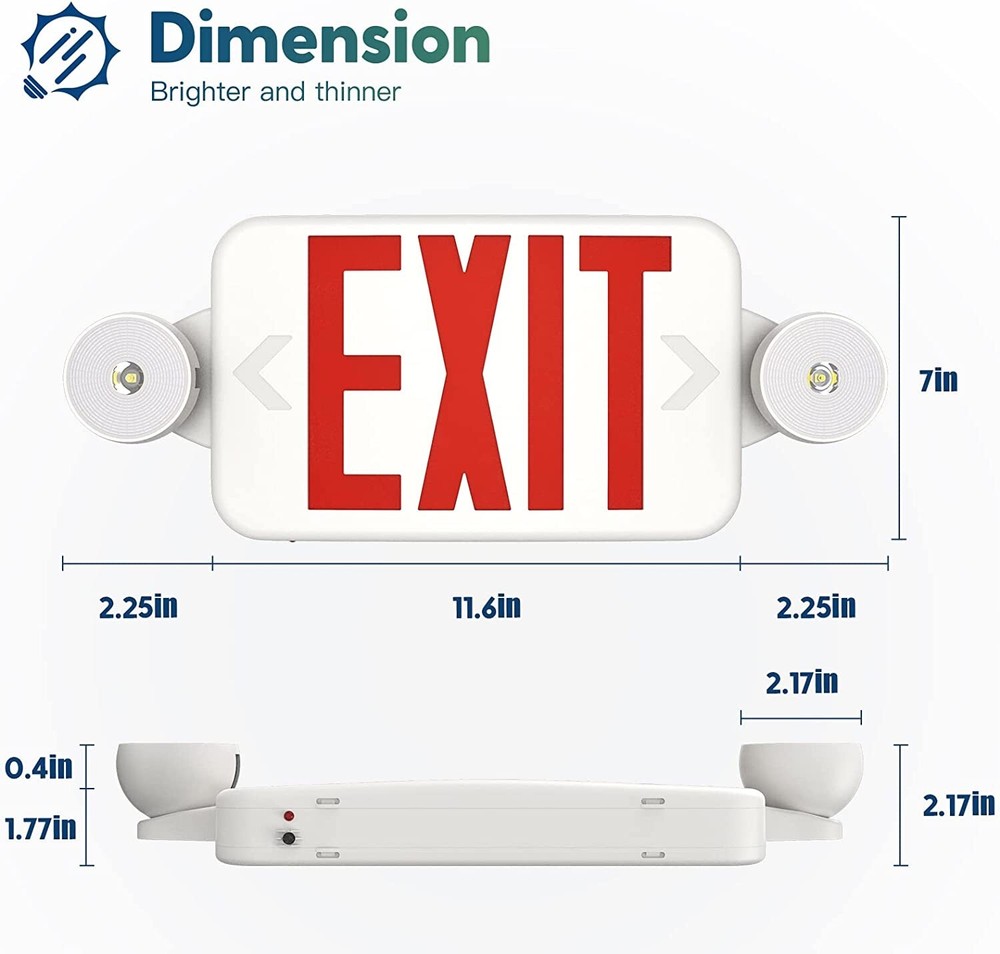 2 Pack LED Exit Sign Emergency Light Compact Combo UL listed Battery Backup(red)