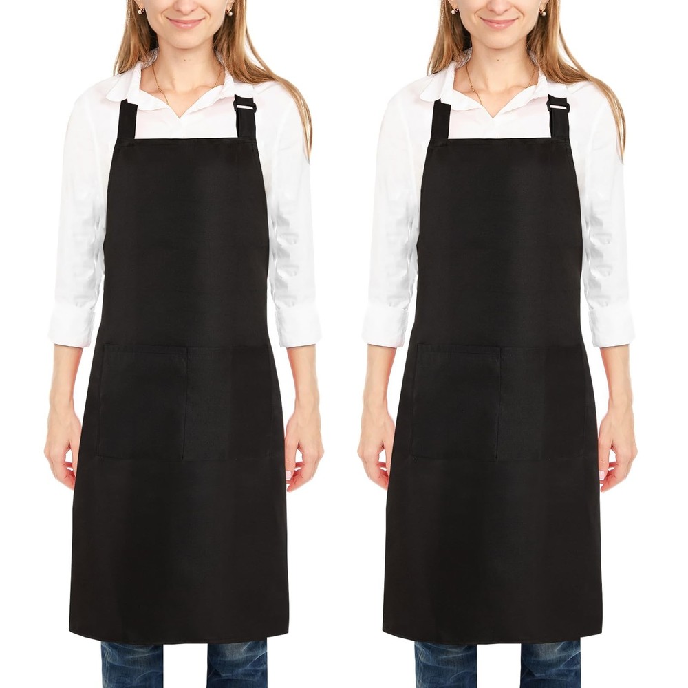 2 Pack Kitchen Cooking Aprons, Adjustable Bib Soft Chef Apron with 2 Pockets ...