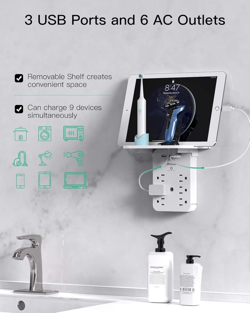 Surge Protector Outlet, Multiple Outlet Wall Plug Splitter for Home Office Dorm