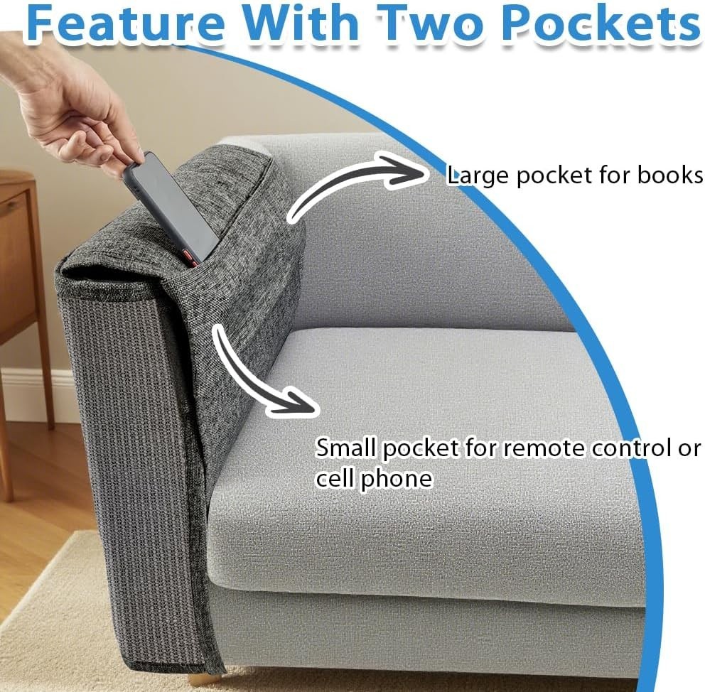 All Gray Cat Scratch Protector - Large Sisal Sofa Arm Shield for Right Side