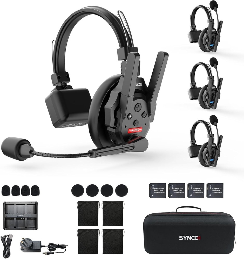 SYNCO XTALK XPRO Wireless Intercom Headset System 24H Battery 500m/1640ft Range
