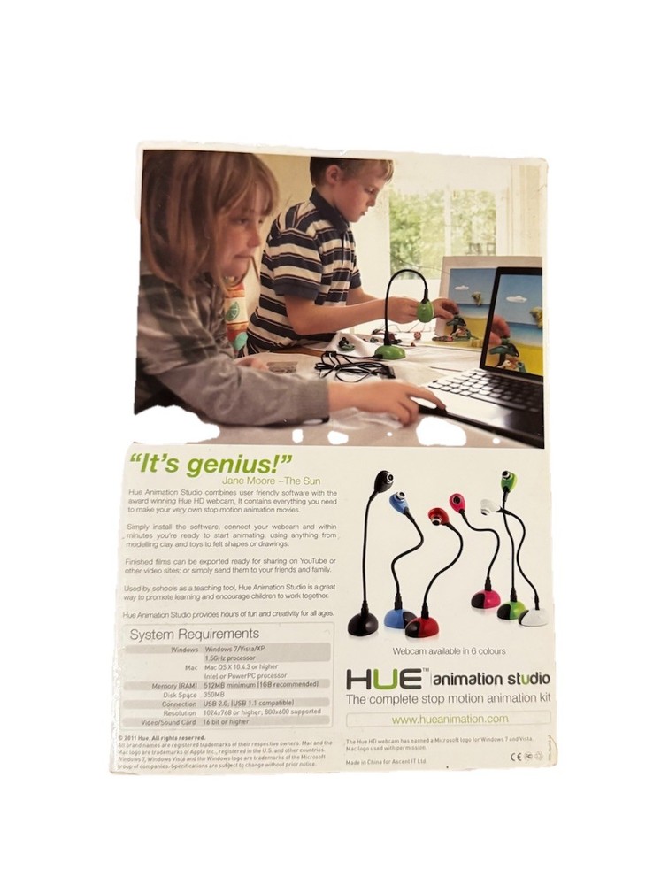 HUE HD USB Camera, Cable, Hue Code - White Stop Motion Hardware NO SOFTWARE DISC