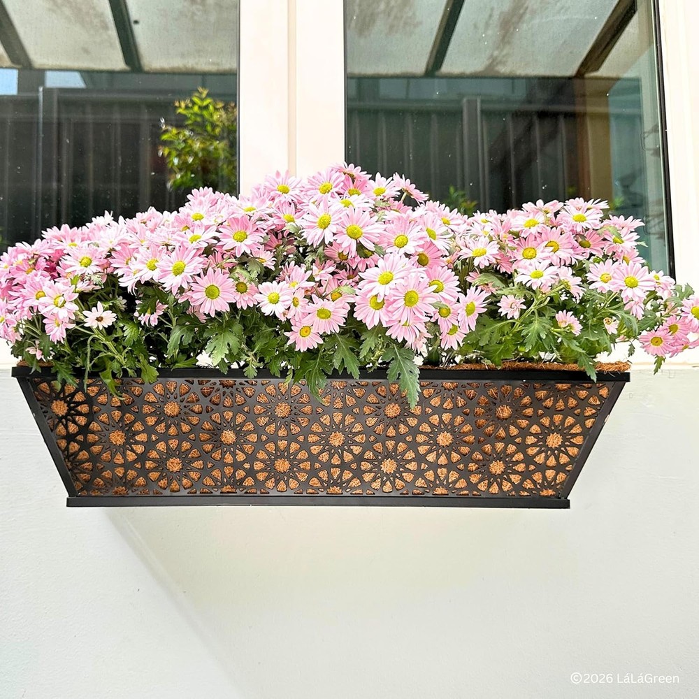LaLaGreen 24" 2 Pack Rectangular Coco Liners Railing Planter–Large Trough Coir