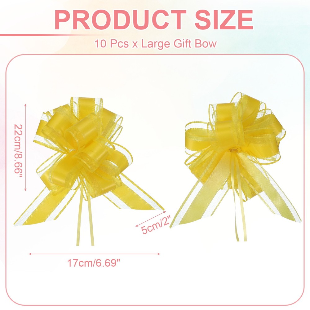 Large Gift Bow 8x6 Inch, 10 Pack Pull Bows for Gift Wrapping, Lemon Yellow