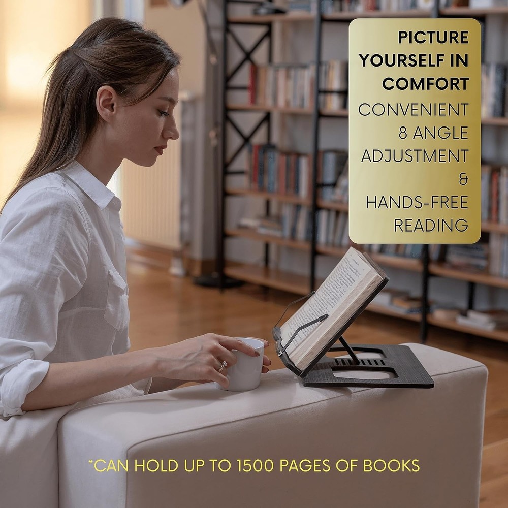 Versatile Adjustable Book Stand - Stylish Walnut Holder for Kitchen and Home