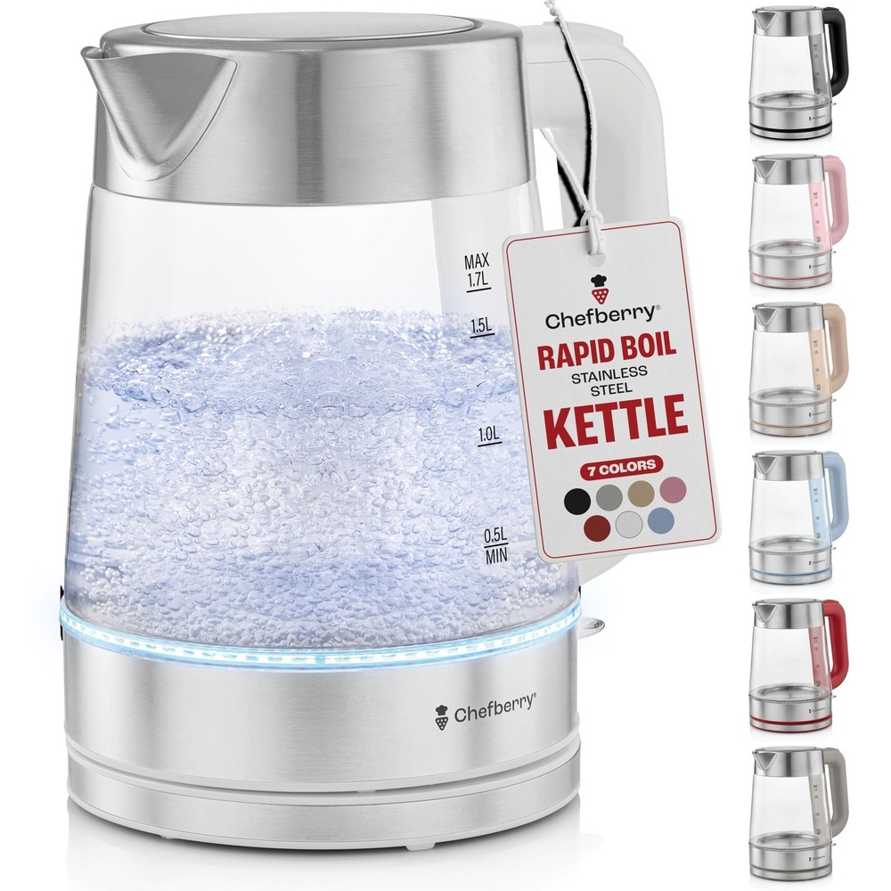 Electric Kettle for Boiling Hot Tea & Water | 1.7L Stainless Steel Borosilica...