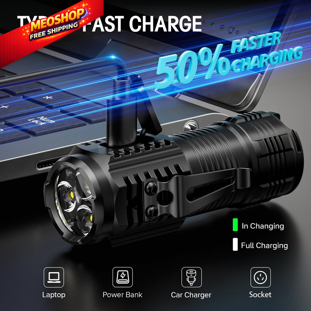 LETMY Rechargeable Mini Flashlights with Magnetic Base, 2 Pack 2 pack, Black