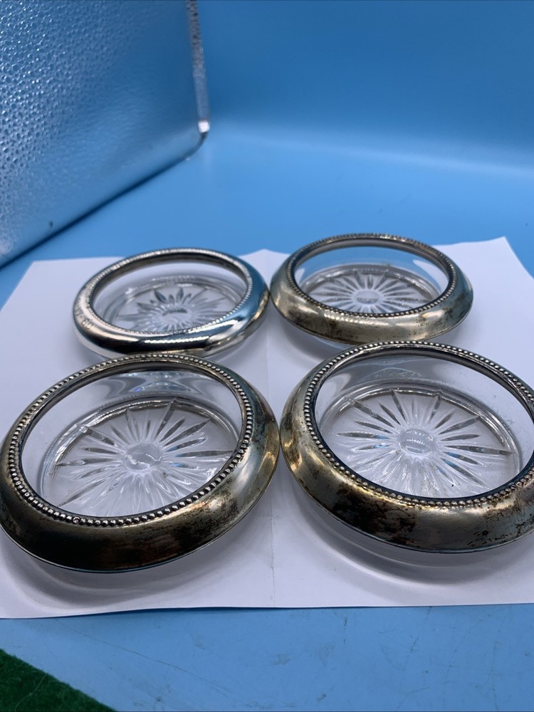 Vintage Sterling Silver Glass Coasters