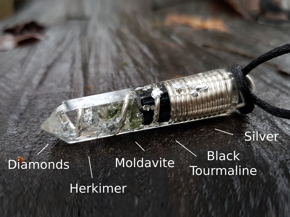 Orgonite orgone pendant, Most powerful combination, grounding effect and silver