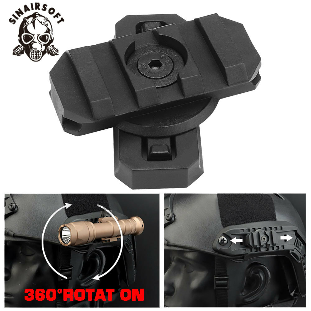 Tactical Helmet Side Rail Flashlight Mount Adapter 360 Degree Rotat Base Guide