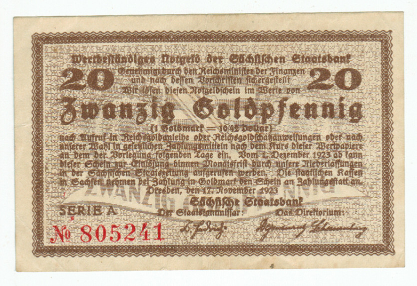 GERMANY BANKNOTE 20 PFENNIG DRESDEN 1923
