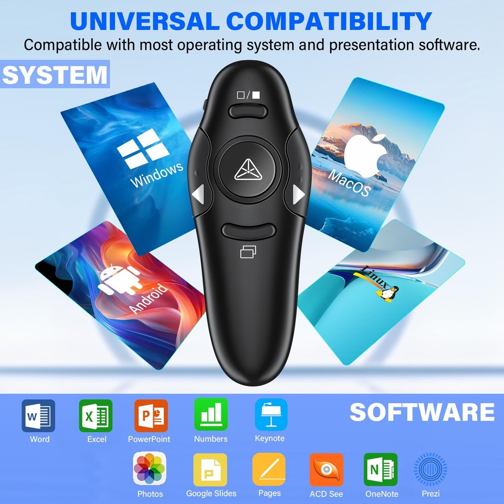 2-in-1 USB Type C Presentation Clicker Wireless Presenter Remote with Laser P...