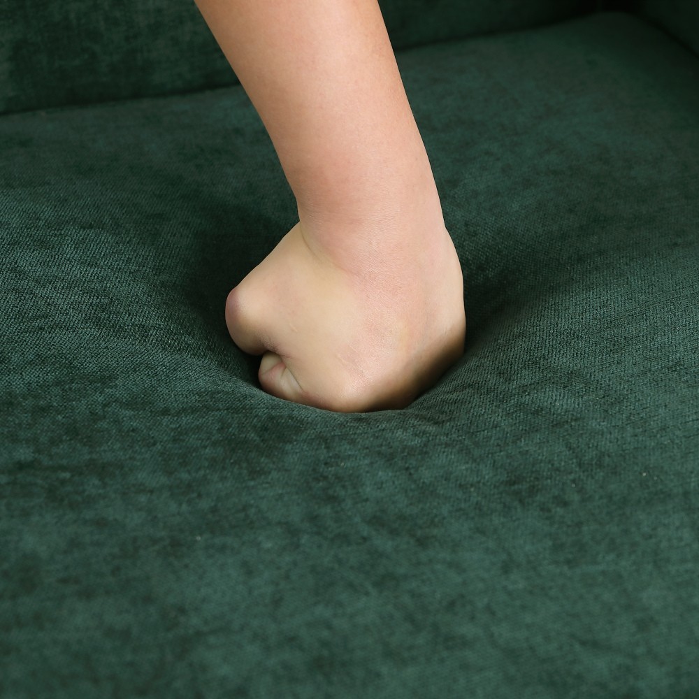 68.5" Green Chenille Sectional Sofa, Iron Frame, Split Back, Square Arms