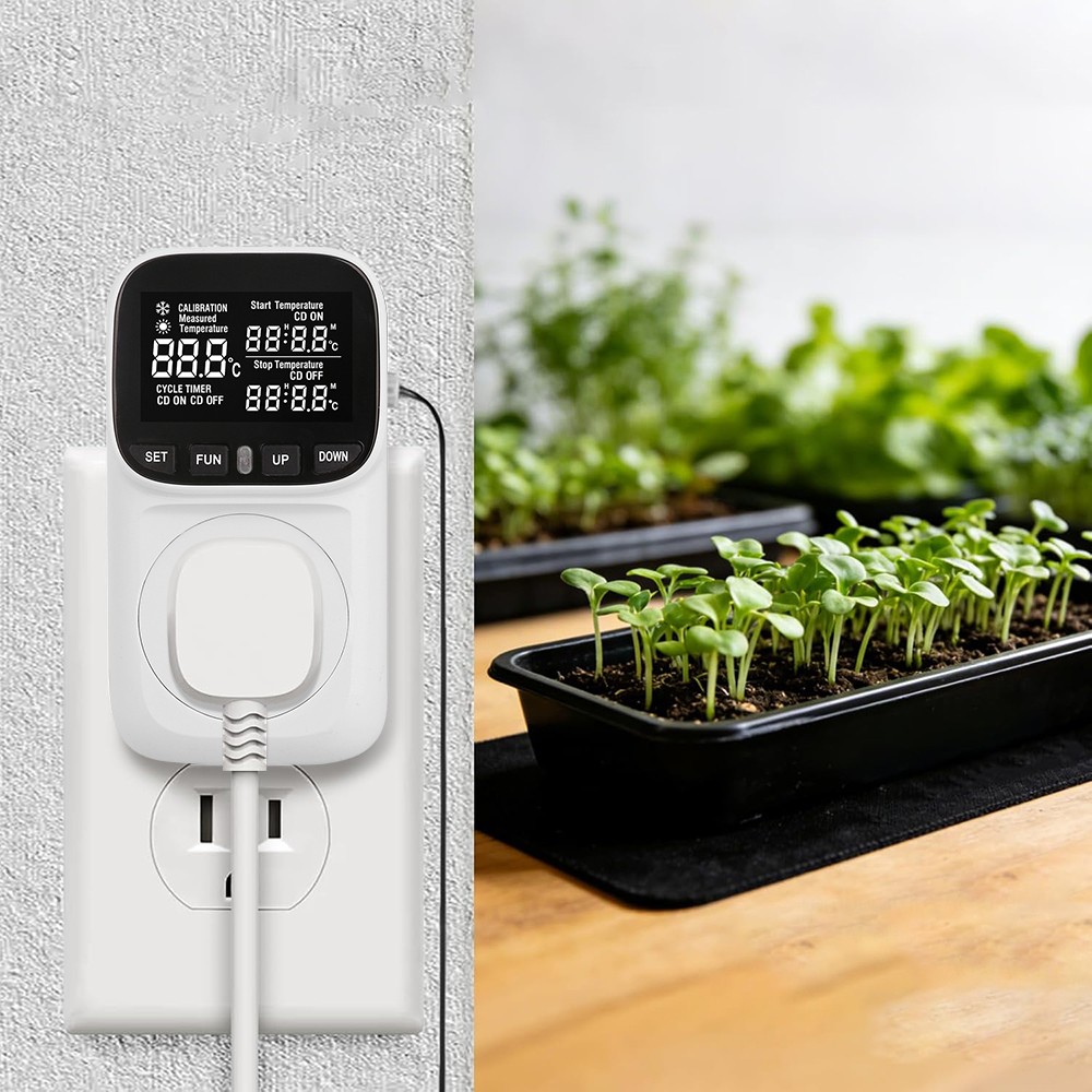 Digital Thermostat Outlet Plug Temperature Controller Heating Cooling w/ ProbejG