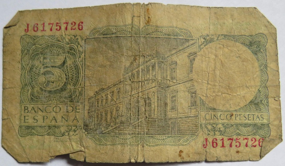 1954 Spain 5 Pesetas Banknote