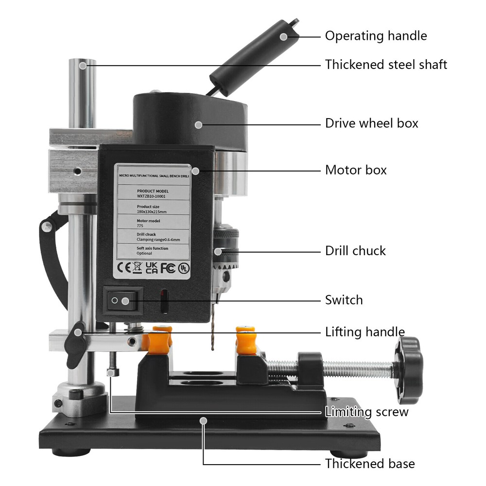 Power Bench Drill, Mini Drill Press, Adjustable Speed Electric Drilling Machine