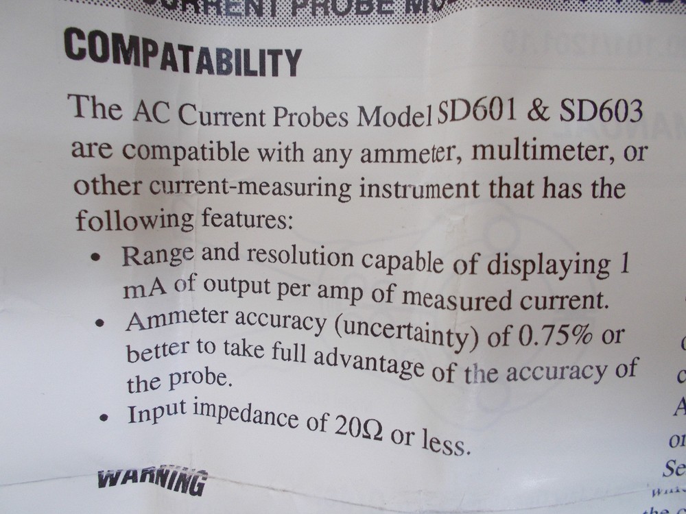 AEMC Instruments AC Current Probe SD601 with Instructions (J-1)
