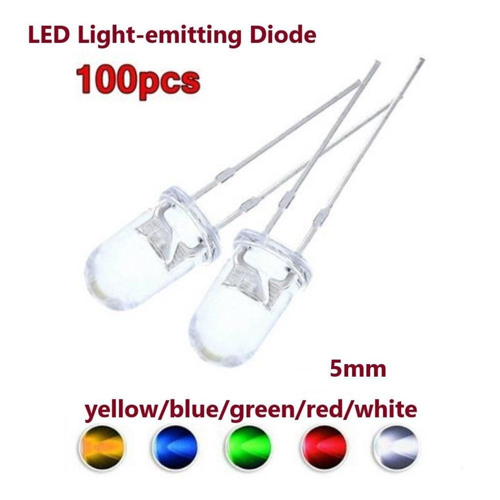 100pcs 5mm Diffused LED Light White Yellow Red Blue Assorted Assortment DIY Set