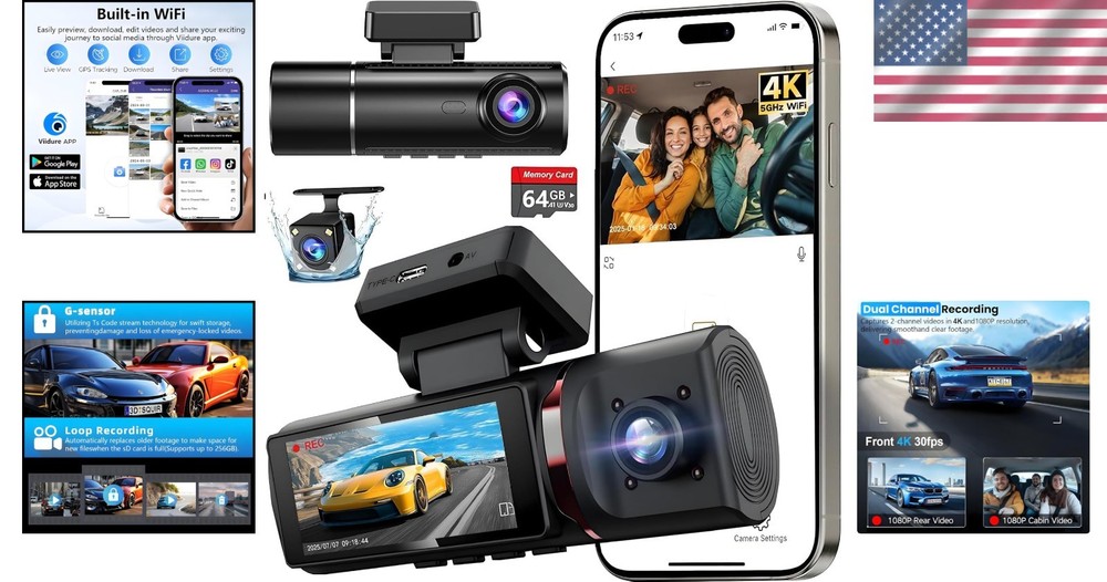 Comprehensive 4K Dash Cam Solution for Cars - Loop Recording & Easy Installation