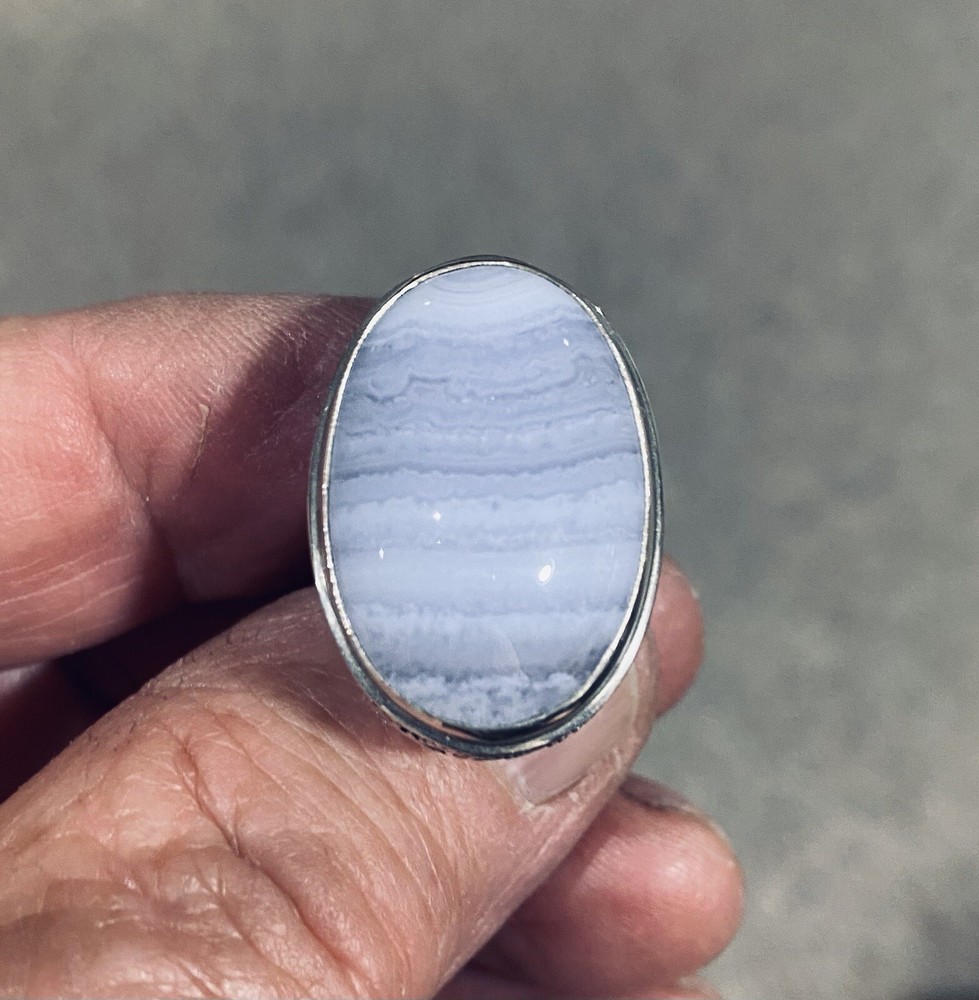 Blue Banded Agate Ring Sterling