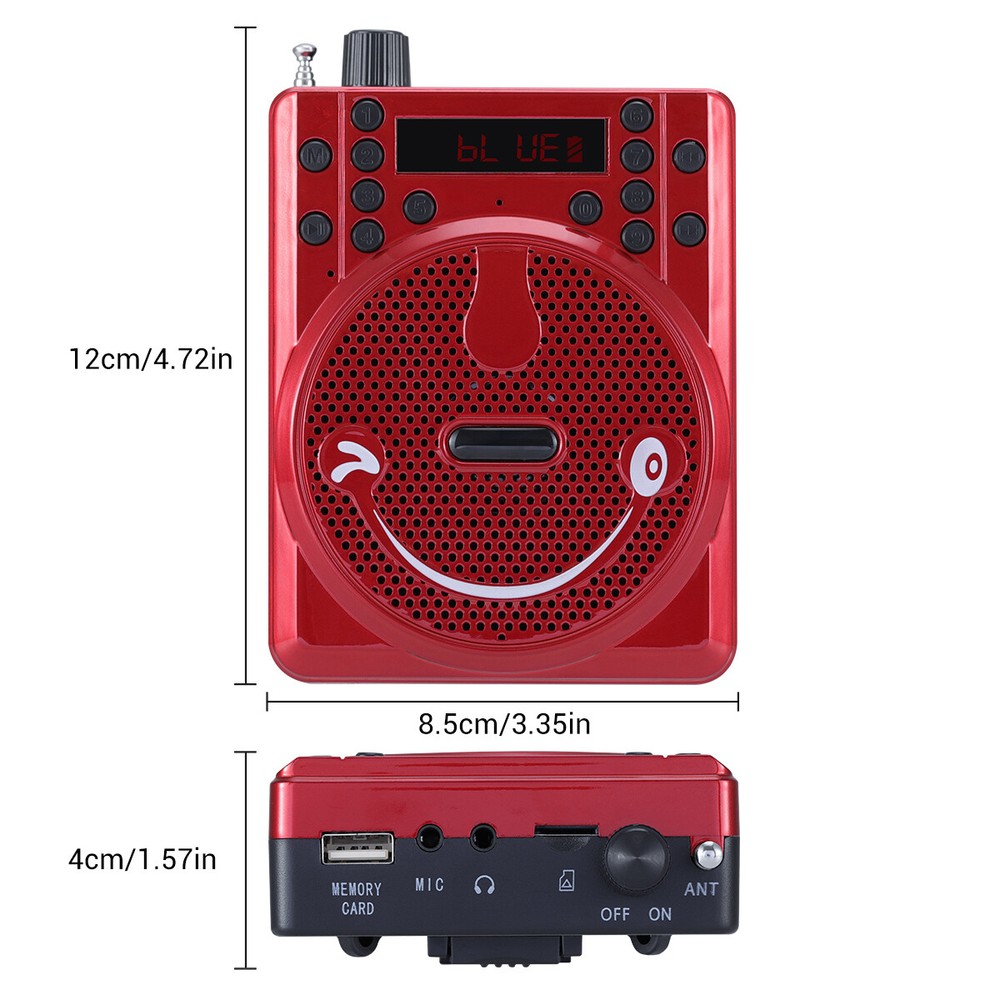 Portable Bluetooth PA System Headset Microphone Rechargeable USB Micro SD FM Red