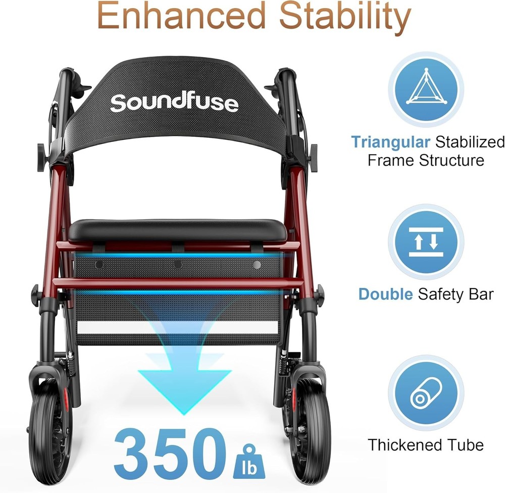Foldable Rollator Walker with Ergonomic Seat – 350lb Capacity, Terrain Master