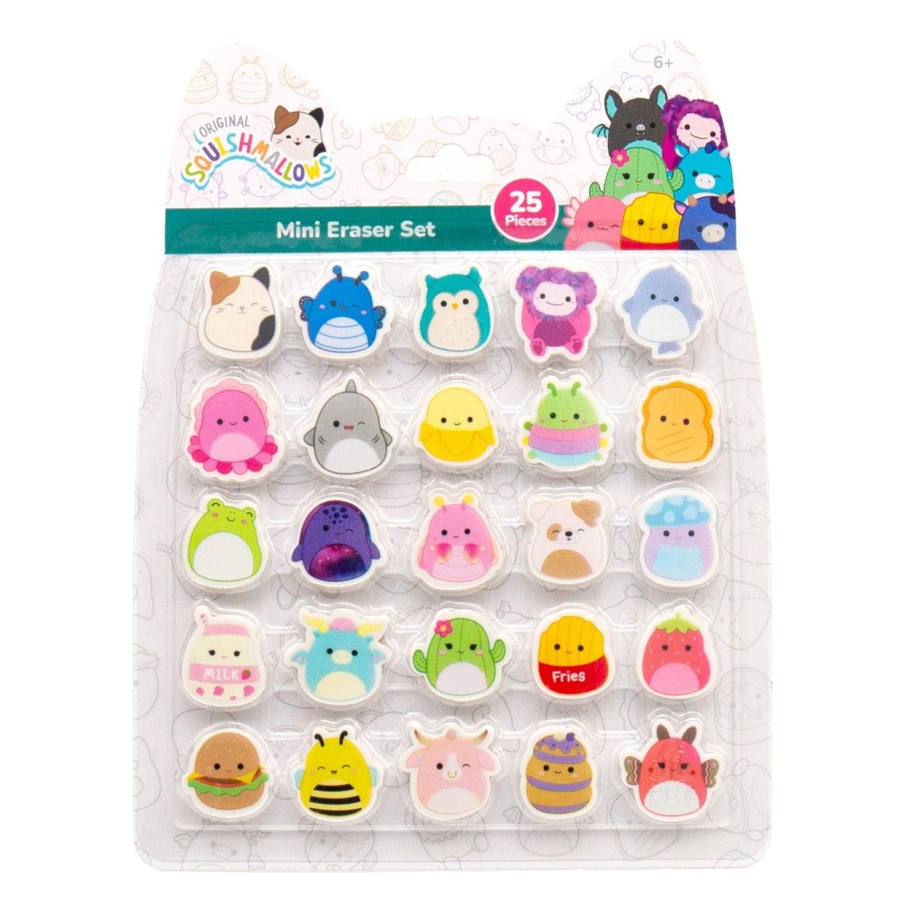 Original Squishmallows Mini Eraser Set, 25 Small Erasers, Multi
