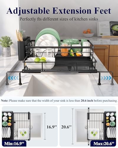 Extendable Dish Drying Rack - Rust-Resistant Dish Racks for Kitchen Counter