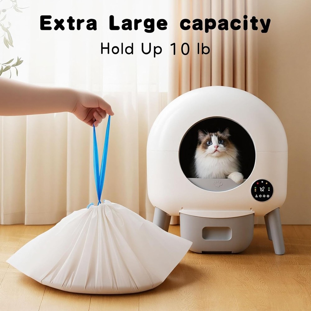 40-Pack Extra Thick Automatic Self-Cleaning Litter Box Liners with Drawstring
