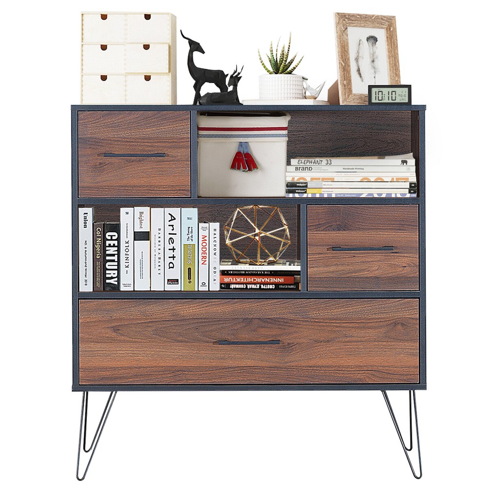 Sideboard Storage Cabinet Multipurpose Display Unit w/ Drawers Walnut Home