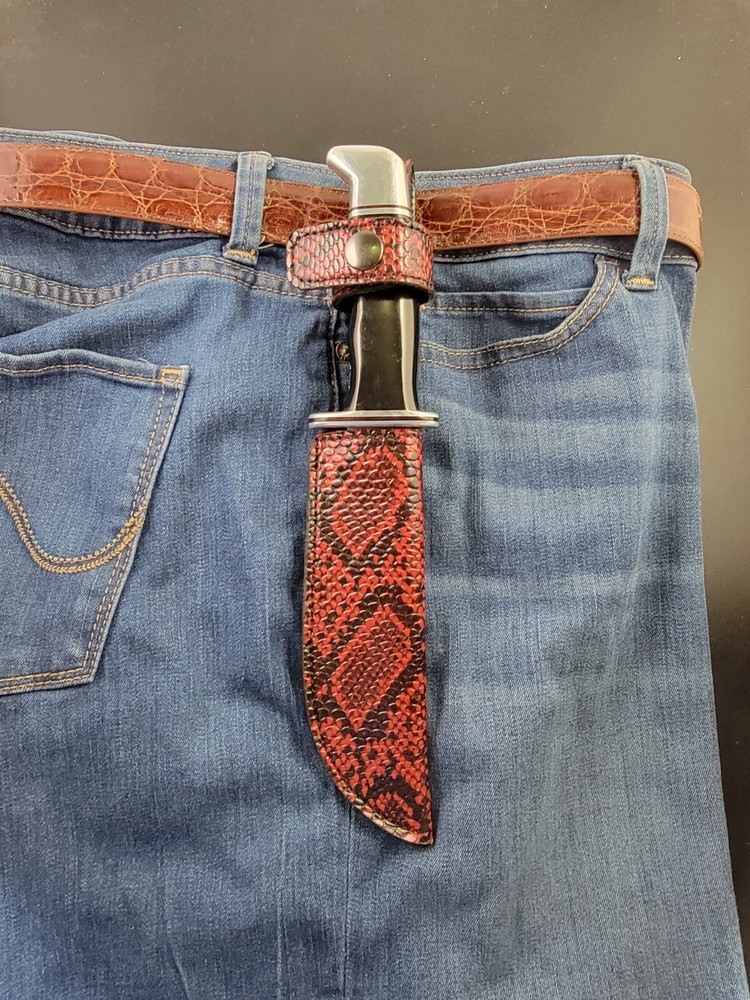 Buck Knives 119 Sheath Right Pull with Authentic FAUX RED PYTHON SKIN leather