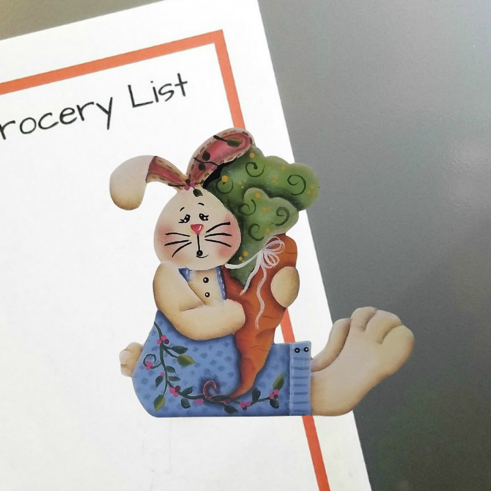 HP White Bunny, with Carrot Fridge Magnet, Kitchen Decoration, ByBrendasHand