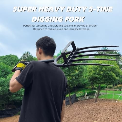 Garden Fork, Pitchforks for Digging Composting Single Handle Curved Teeth