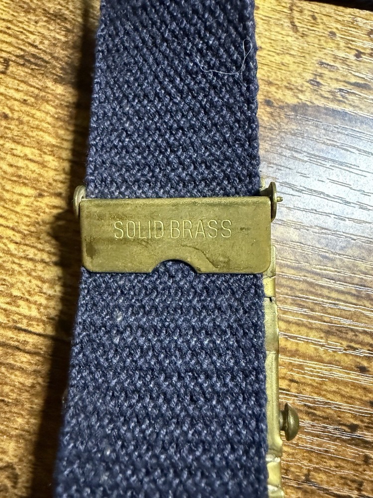 MILITARY Navy Blue Solid Brass Buckle Belt Vintage