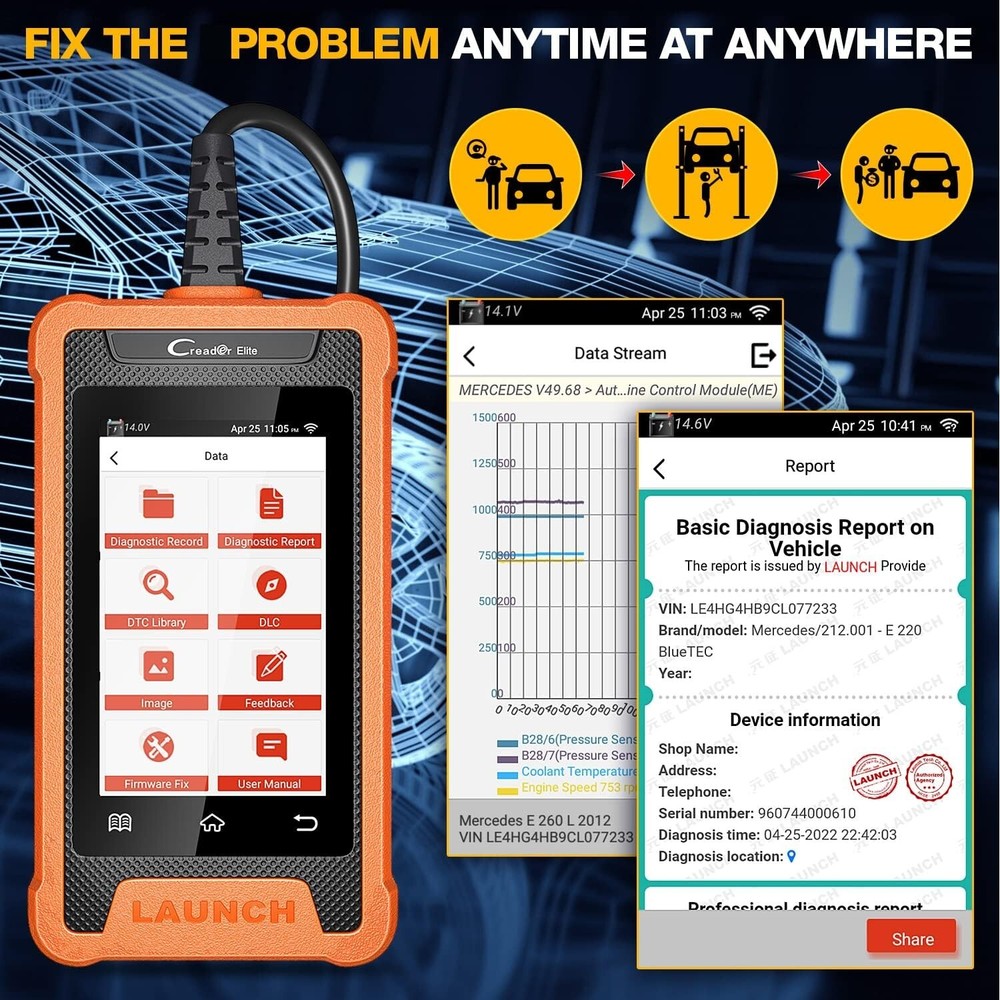 2024 LAUNCH Creader Elite for Honda Car OBD2 Diagnostic Tool Scanner Key Coding
