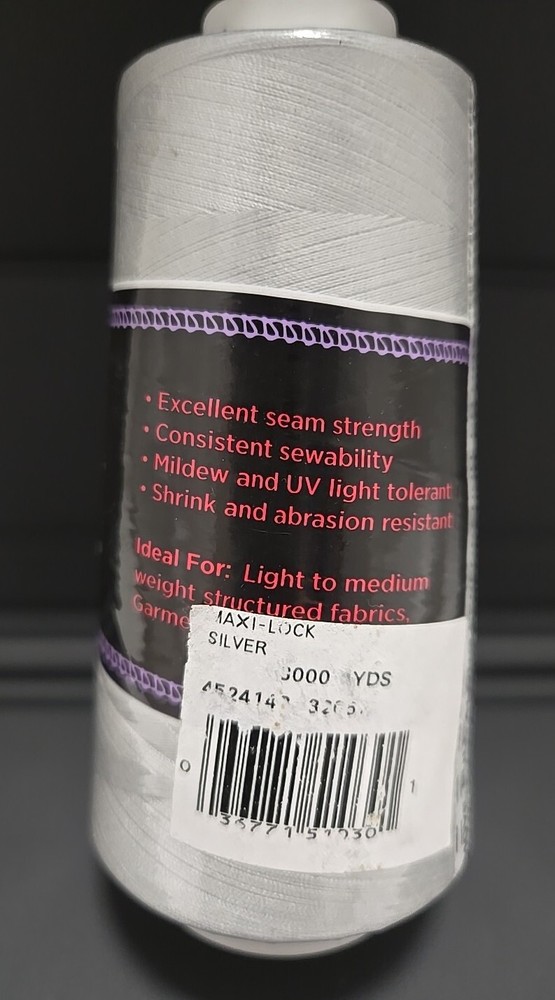 Maxi-Lock ~ Serger Thread - Silver ~ 3000 yd All Purpose Spun Polyester NEW!