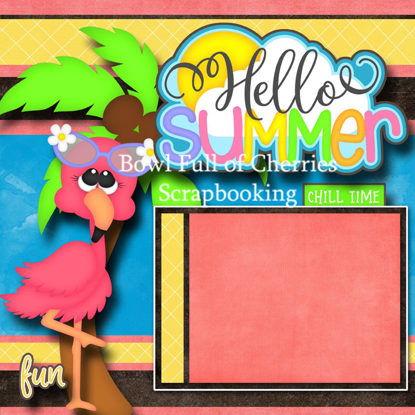 HELLO SUMMER 2 premade scrapbook pages paper piecing printed layout CHERRY #0002