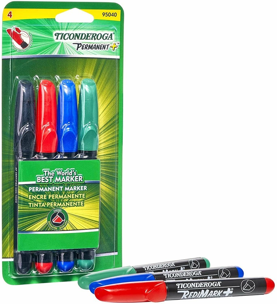 RediMark+ Plus Low Odor Permanent Markers, Chisel Tip, Assorted Colors, 4 Count,