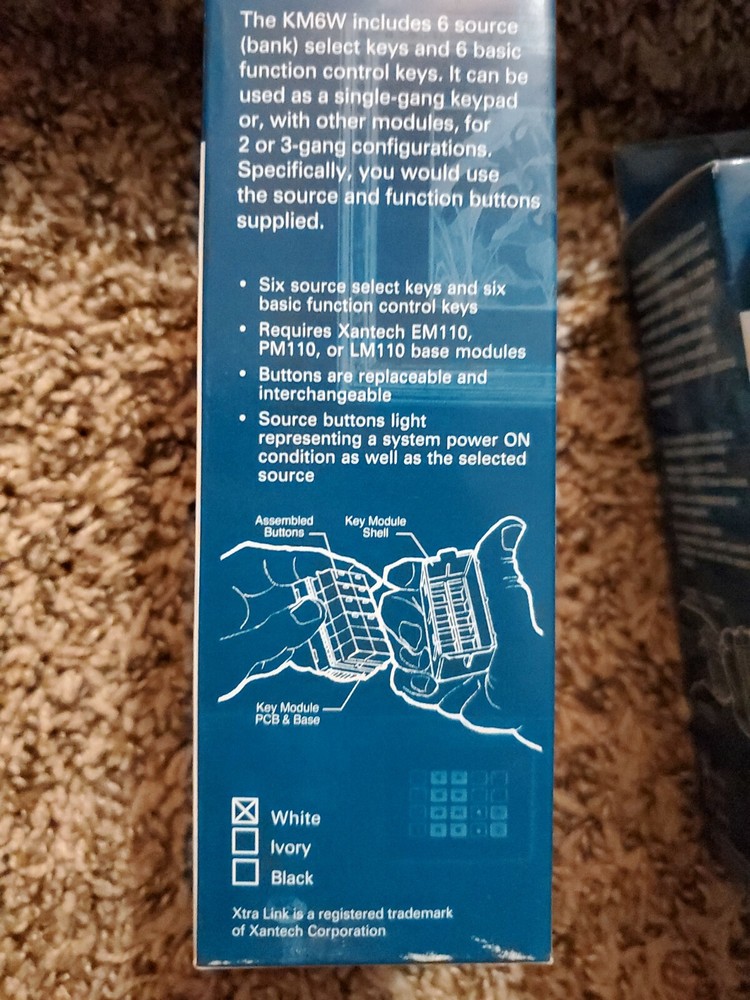 Xantech Home KM6W SmartPad3 6 Source Key Module White 6 Basic Functions