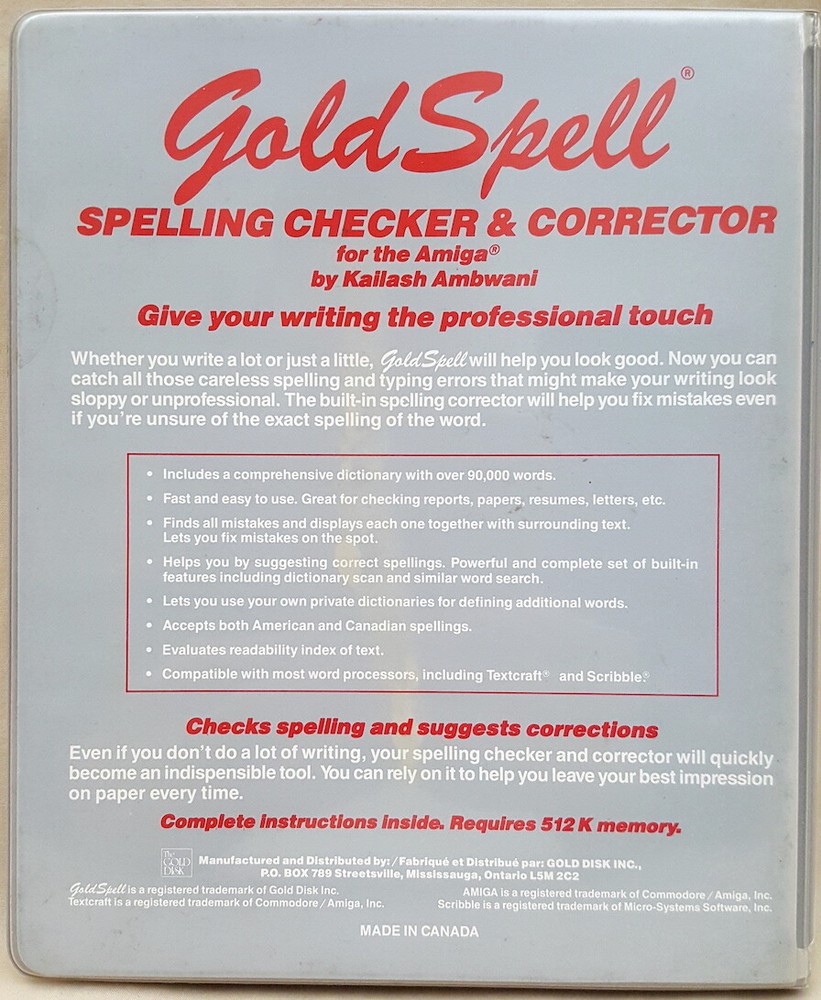 Gold Spell ©1986 Spell Checker for Textcraft Scribble Etc for Commodore Amiga