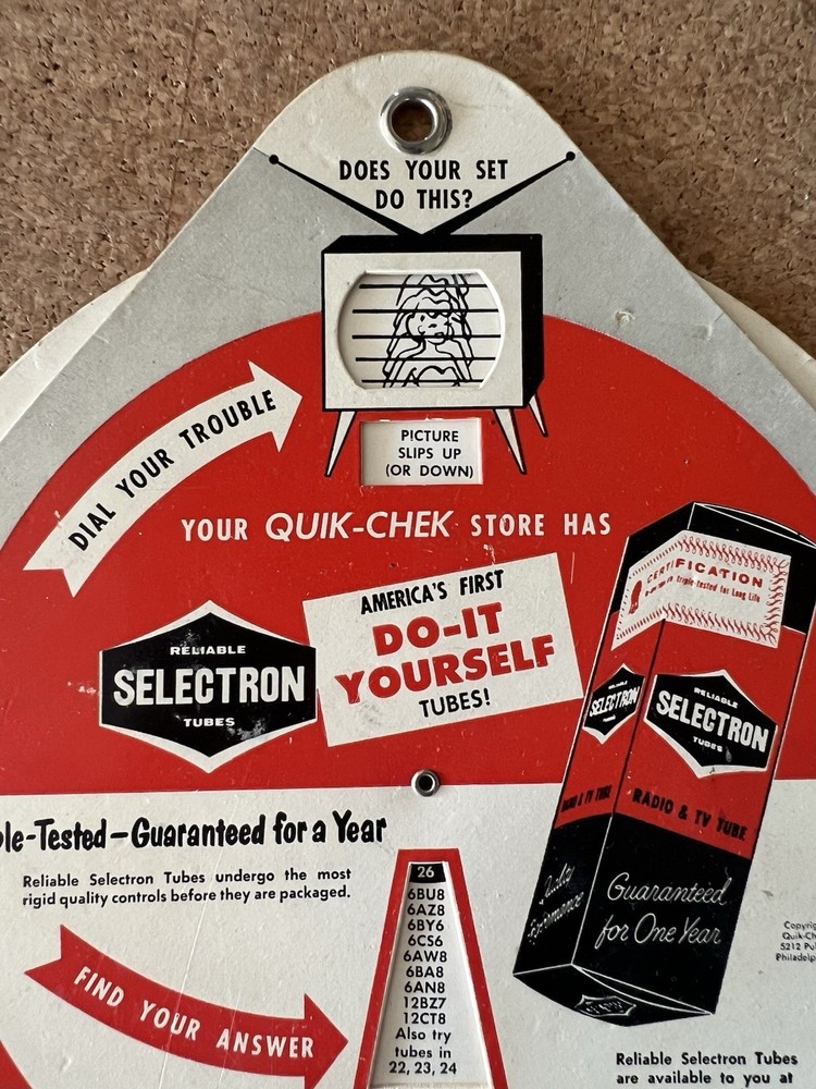 Vintage 1960’s Selectron Tubes Quick Check Dial Chart
