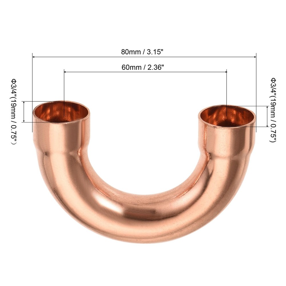 2 pack 180 Degree Return Bend Copper Fitting Elbow Connection 3/4 Inch ID