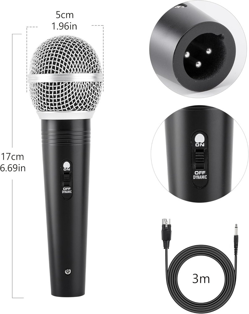 Dynamic Karaoke Microphone for Singing, Metal Handheld Wired Microphone, 13Ft Ca