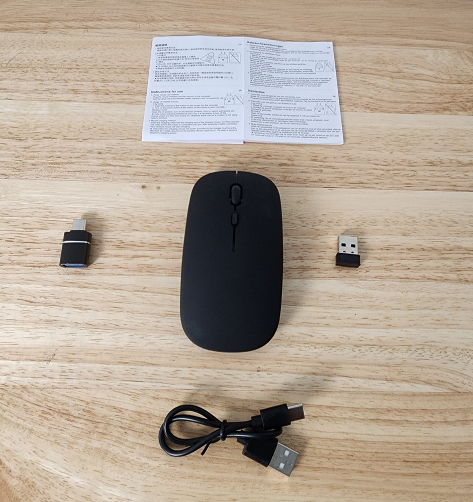 Wireless Mouse slim rechargeable Black with OTG