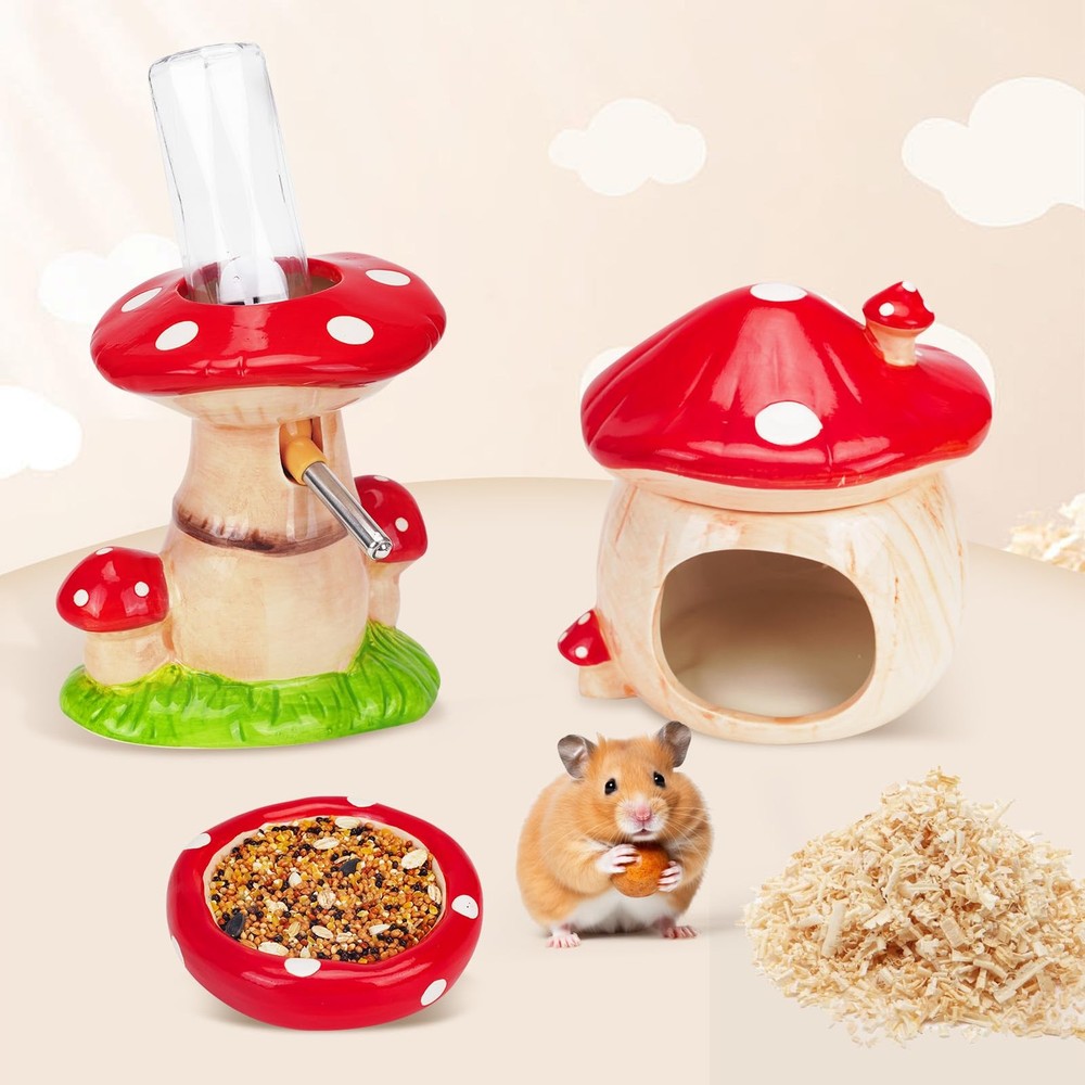 Ceramic Hamster Cage Accessories: Set Include Hamster Hideout, Water Bottle a...