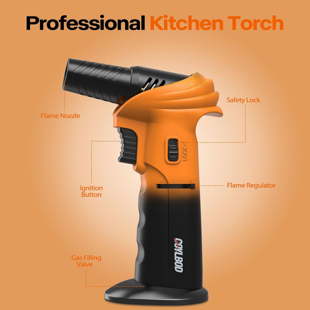 Butane Torch Lighter, 0-90°Rotating Angle Butane Lighter, Refillable Kitchen Tor